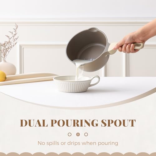 PRICUSIS Nonstick Saucepan with Lid, 2 Quart Sauce Pan, Healthy Sauce Pot with Pour Spouts for Multipurpose Use, PTFE, PFOA Free, Induction Compatible, Apricot - Image 4