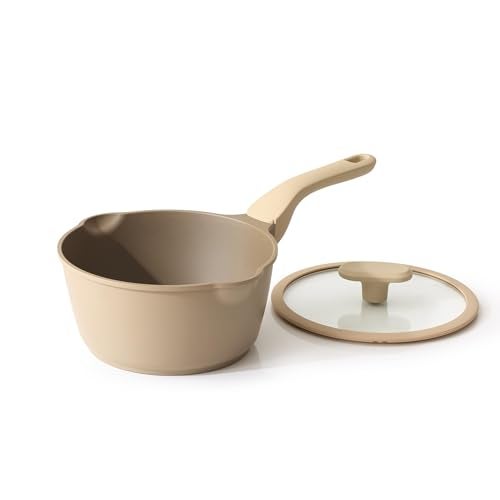 PRICUSIS Nonstick Saucepan with Lid, 2 Quart Sauce Pan, Healthy Sauce Pot with Pour Spouts for Multipurpose Use, PTFE, PFOA Free, Induction Compatible, Apricot - Image 1