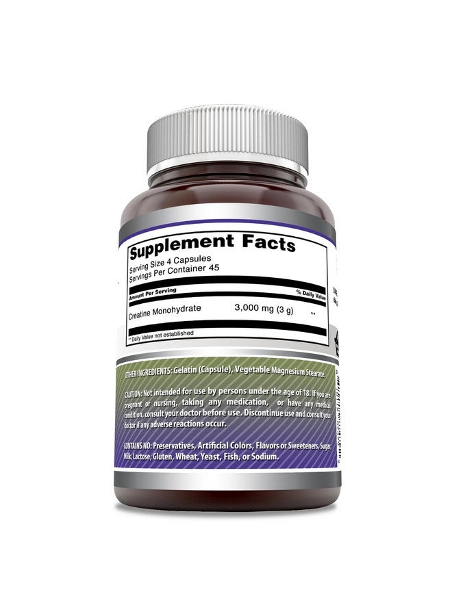 Amazing Nutrition Amazing Formulas Creatine Monohydrate Supplement | 3000 Mg per Serving | 180 Capsules | Non-GMO | Gluten-Free | Made in USA - Image 2