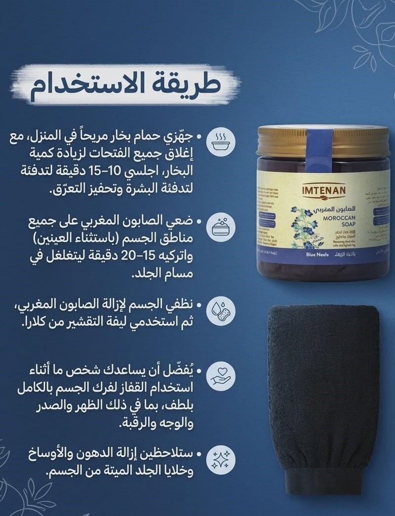 Royal Moroccan Bath Set - Imtenan Blue Nila Soap with Clara Loofah - Image 2