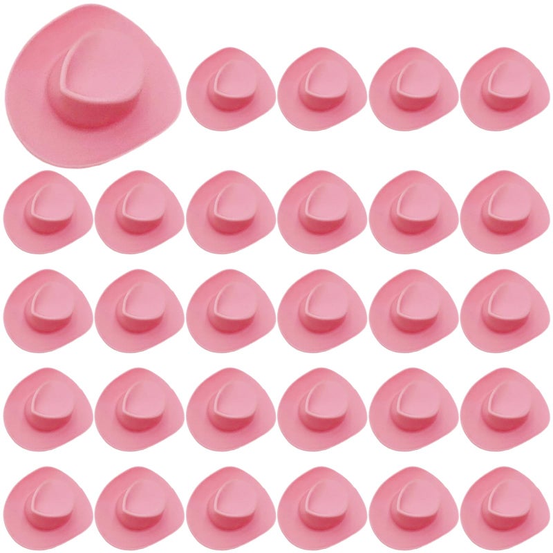 Ksheria 30 PCS Mini Cowboy Hat Plastic Miniature Western Cowgirl Hat Cute Cupcake Toppers for Party Accessories Tiny Cute Doll for Crafts Jewelry Making Decoration Pink - Image 3