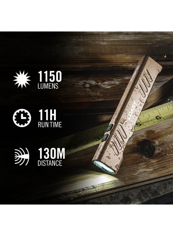 كوست مصباح يدوي LED قابل لإعادة الشحن من Coast Slayer بقوة 1150 لومن بمنفذ USB-C مع وضع Spot/Flood ووضع الذاكرة ومشبك الجيب، لون Dune - Image 2