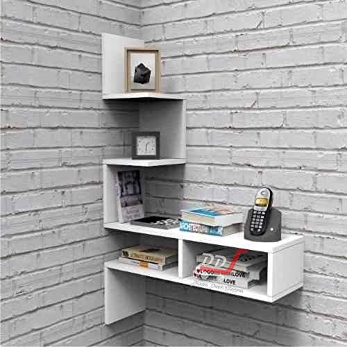 DDS Dream Decor Shoppee Engineered Wood Big Zigzag Corner Wall Shelf for Living Room and Home Decor (White Combination) (White) - Image 1