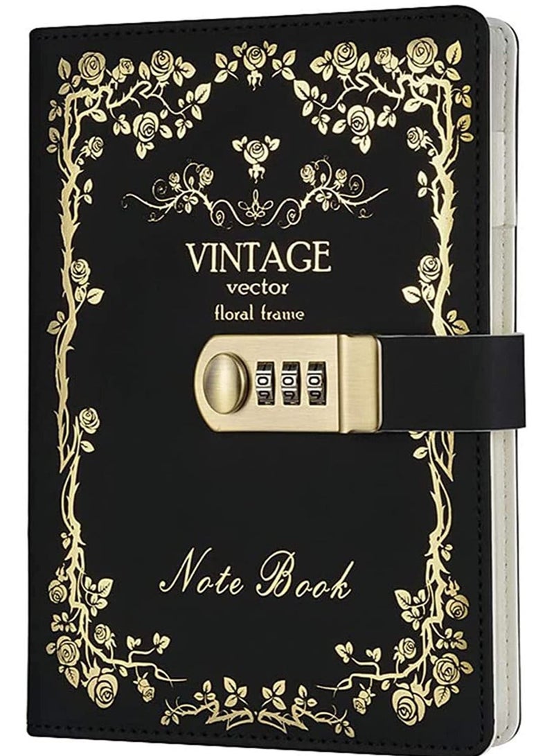 SYOSI Lock Journal Diary Digital Password Notebook Leather Binder With Combination Print Bronzing Black - Image 1