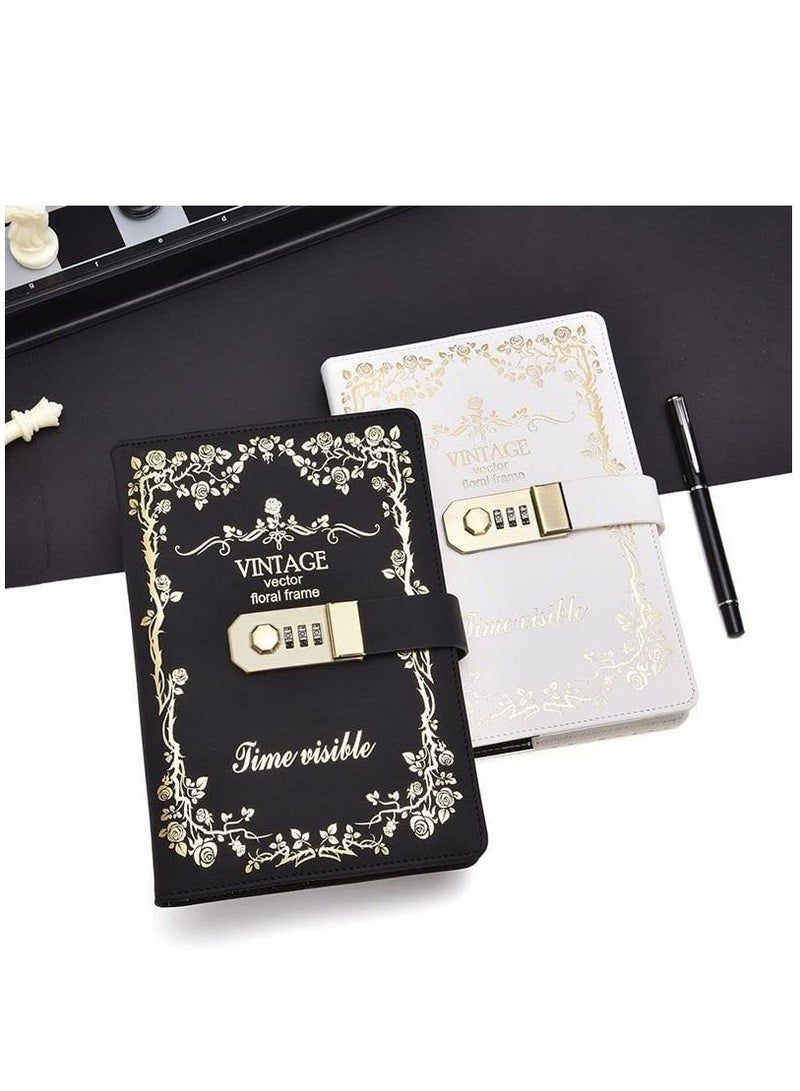 SYOSI Lock Journal Diary Digital Password Notebook Leather Binder With Combination Print Bronzing Black - Image 3