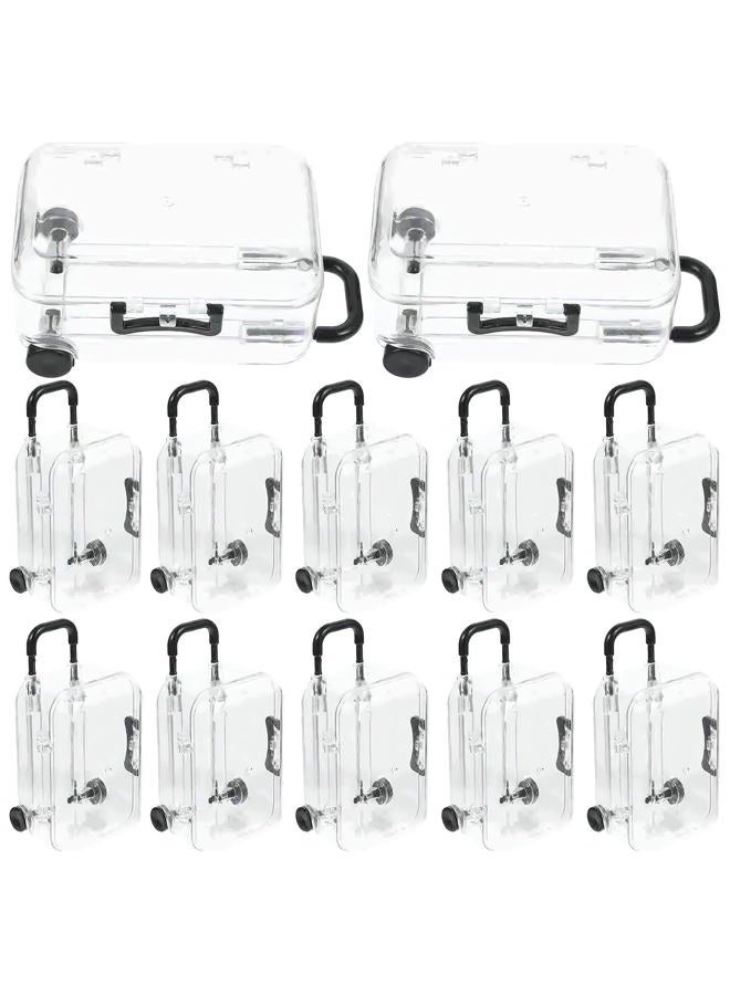 Ylapagne 12 PCS Mini Luggage Storage Box, Plastic Transparent Cubes Travel Suitcase with Wheel Candy Jewelry Display Covers Case Wedding Bride Gift Packaging Boxes for Party Favors (Black) - Image 1