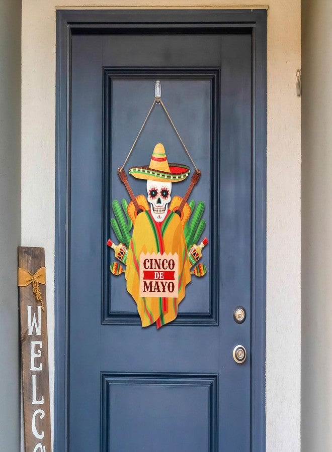 Menkxi 1 Pcs Cinco De Mayo Door Sign Decoration Mexican Skeleton Front Door Welcome Hanger Wreath Wooden Hanging Signs for Cinco De Mayo Party Supplies(Mexican Theme) - Image 3