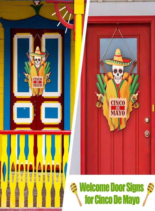 Menkxi 1 Pcs Cinco De Mayo Door Sign Decoration Mexican Skeleton Front Door Welcome Hanger Wreath Wooden Hanging Signs for Cinco De Mayo Party Supplies(Mexican Theme) - Image 5