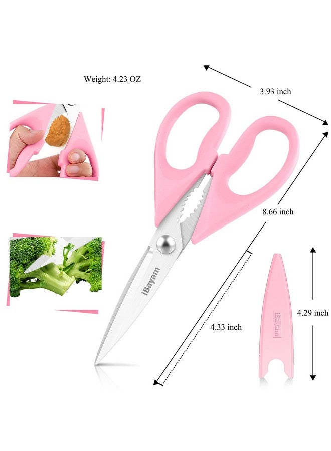 iBayam مقص مطبخ iBayam - مقصات لحم ثقيلة متعددة الاستخدامات، مقصات دواجن، آمنة للغسل في غسالة الصحون، فولاذ مقاوم للصدأ، عبوة من 2، وردي باهت، أزرق نعناعي - Image 3