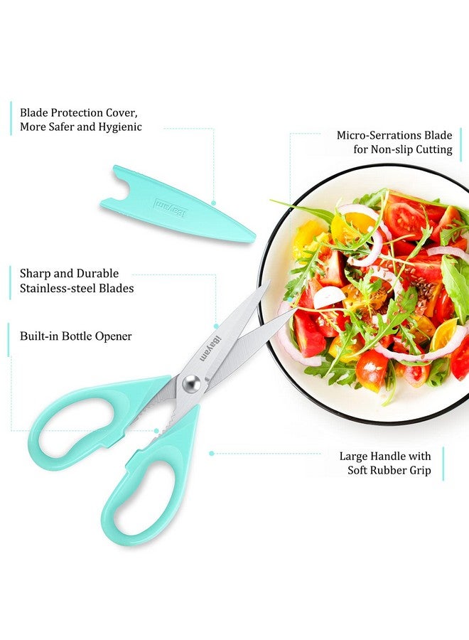 iBayam مقص مطبخ iBayam - مقصات لحم ثقيلة متعددة الاستخدامات، مقصات دواجن، آمنة للغسل في غسالة الصحون، فولاذ مقاوم للصدأ، عبوة من 2، وردي باهت، أزرق نعناعي - Image 2