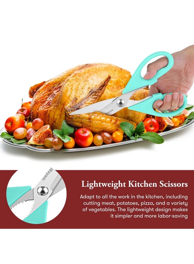 iBayam مقص مطبخ iBayam - مقصات لحم ثقيلة متعددة الاستخدامات، مقصات دواجن، آمنة للغسل في غسالة الصحون، فولاذ مقاوم للصدأ، عبوة من 2، وردي باهت، أزرق نعناعي - Image 5