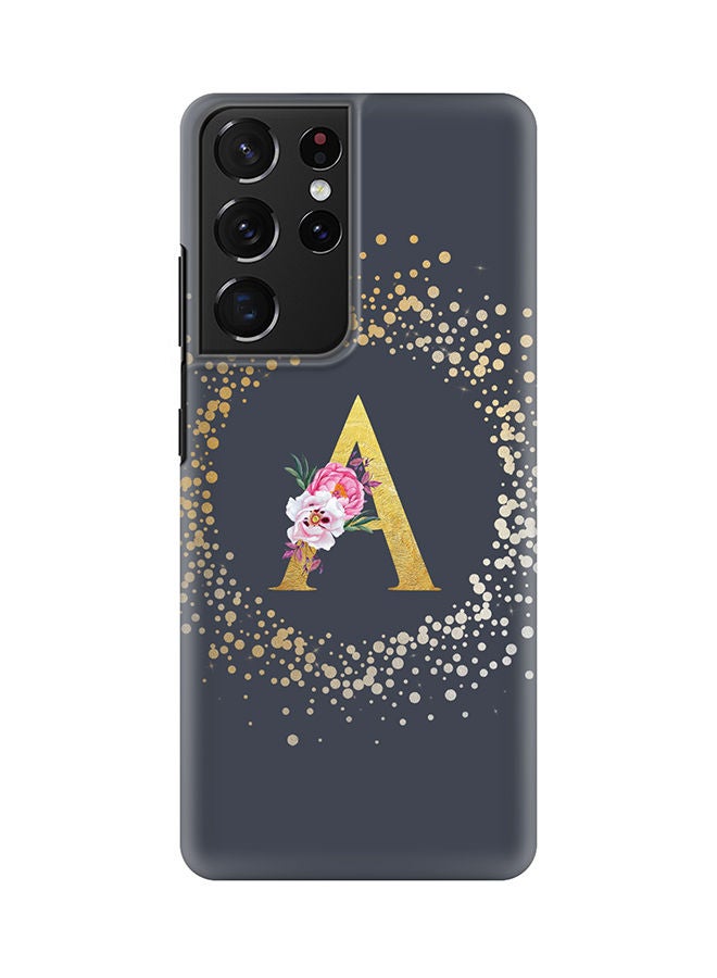 Stylizedd غطاء مونوغرام رفيع لهاتف سامسونج جالاكسي S21 ألترا 5G - حرف مخصص بنمط زهور - سلسلة سناب - أ (رمادي) - Image 1
