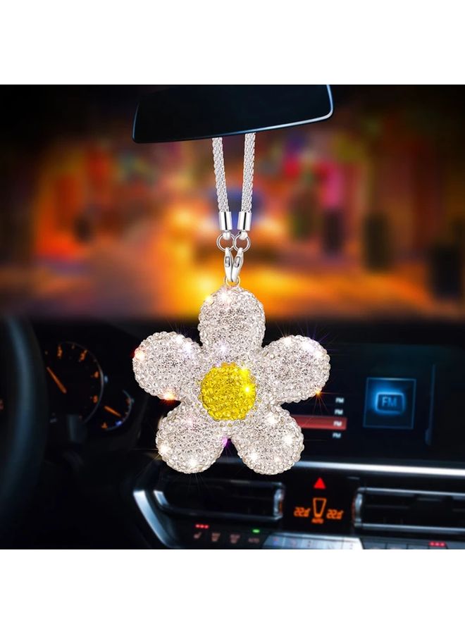 Red Daisy Car Hanging Decoration with Rhinestones Floral Rearview Mirror Charm Pendant Gift for Women Drivers - Image 3