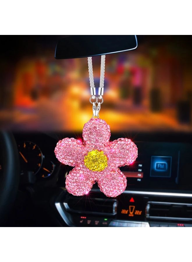 Red Daisy Car Hanging Decoration with Rhinestones Floral Rearview Mirror Charm Pendant Gift for Women Drivers - Image 1
