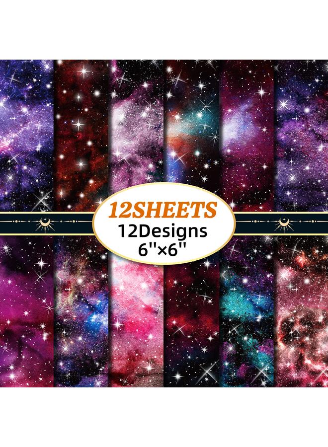 Bluejw 12 Sheets/pack DIY Photo Album Scrapbook Paper Hand Account Pink Galaxy Material Paper Background Paper 6 Inch Pattern Paper - Image 1