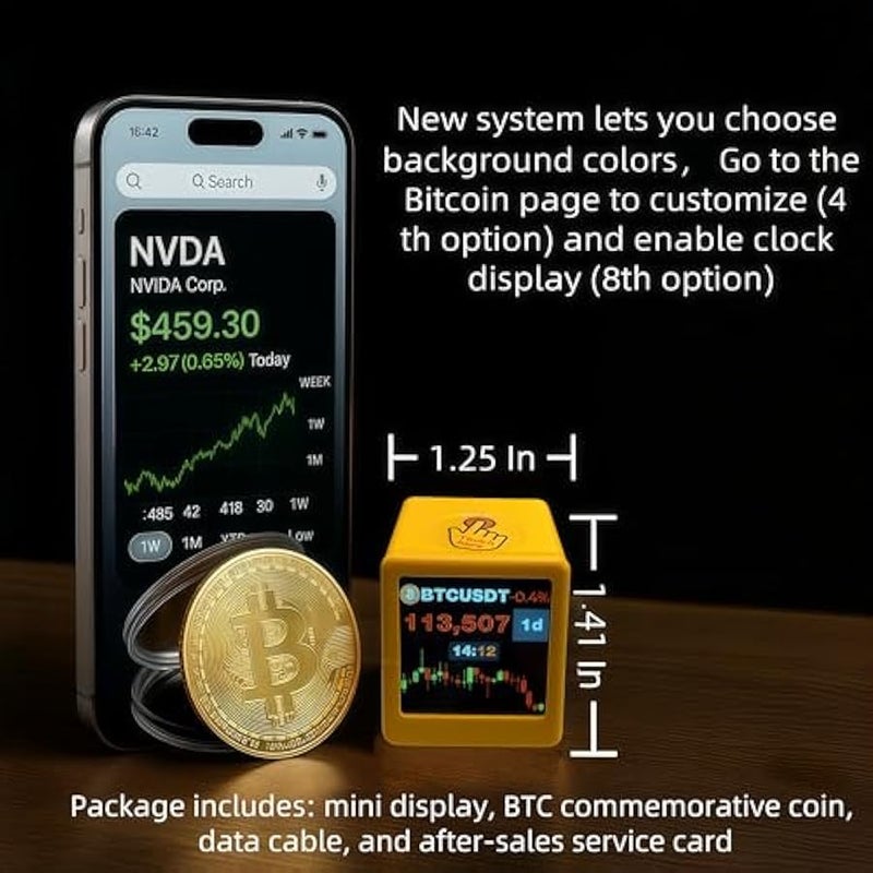 أنكوفو Real-Time Bitcoin & Crypto Stock Ticker with Gold Price Tracking, Digital Clock with Weather, Temperature and Humidity Display, US Market Data, Creative Gift for Husband, Boyfriend or Women - Image 3