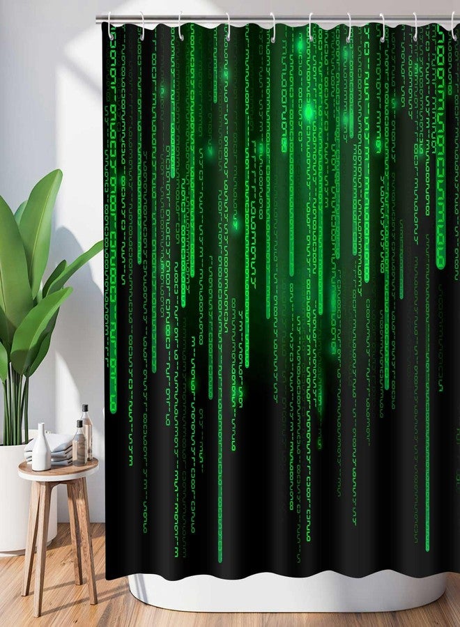NTETSN ستارة حمام رقمية من إن تي إي تي إس إن، ستائر حمام رقمية من جرين ماتريكس، ستارة حمام من قماش فني تجريدي، ديكور حمام من البوليستر المتين والمطور، 72 × 72 بوصة - Image 5