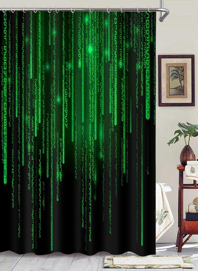 NTETSN ستارة حمام رقمية من إن تي إي تي إس إن، ستائر حمام رقمية من جرين ماتريكس، ستارة حمام من قماش فني تجريدي، ديكور حمام من البوليستر المتين والمطور، 72 × 72 بوصة - Image 2