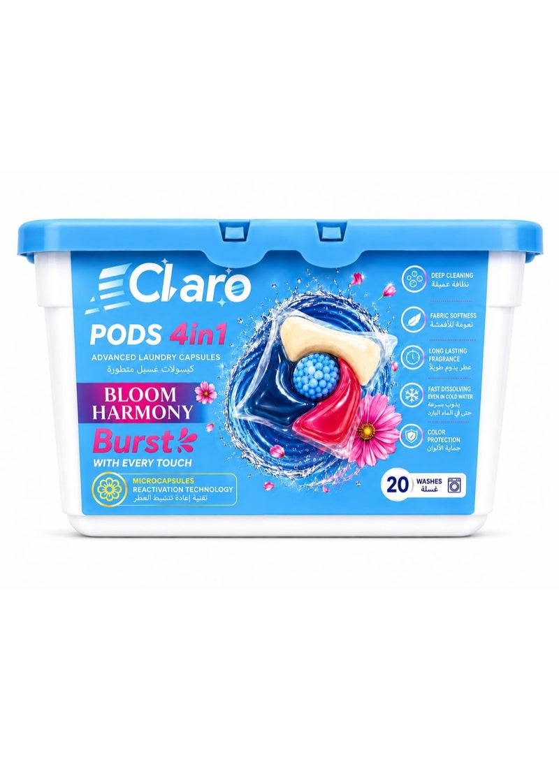 Claro pods 4in1 Laundry Capsules Bloom Fragrance- 20 washes - Image 1