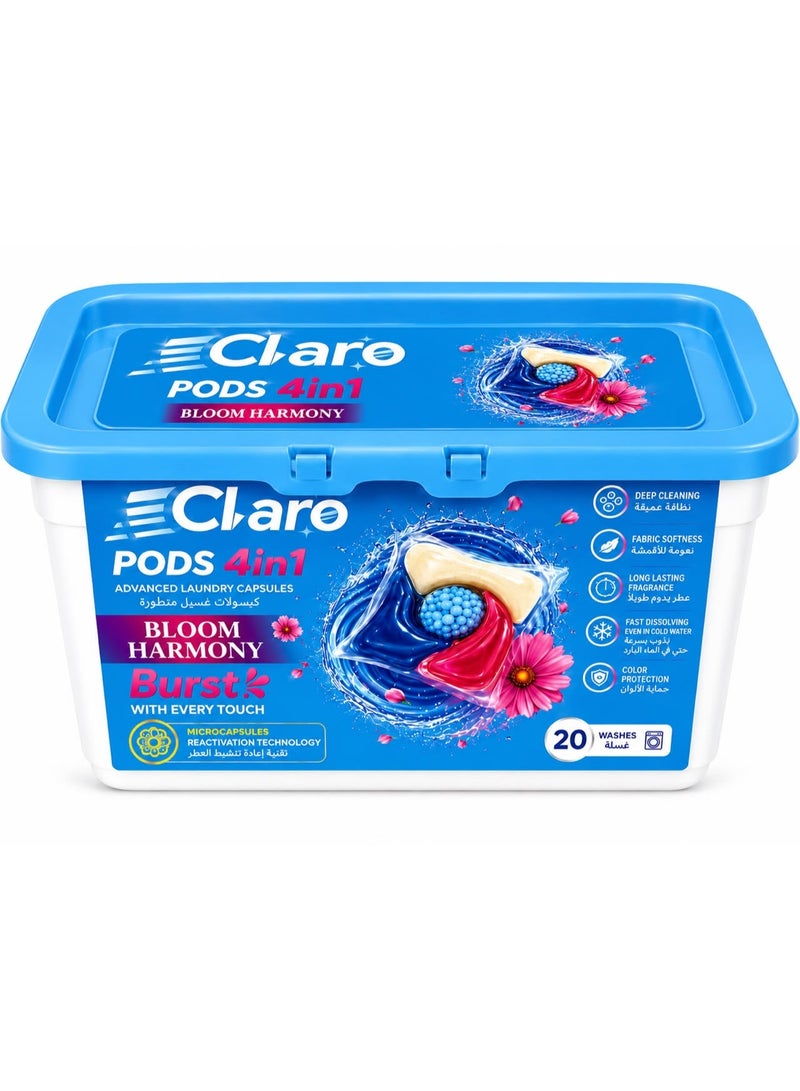 Claro pods 4in1 Laundry Capsules Bloom Fragrance- 20 washes - Image 4