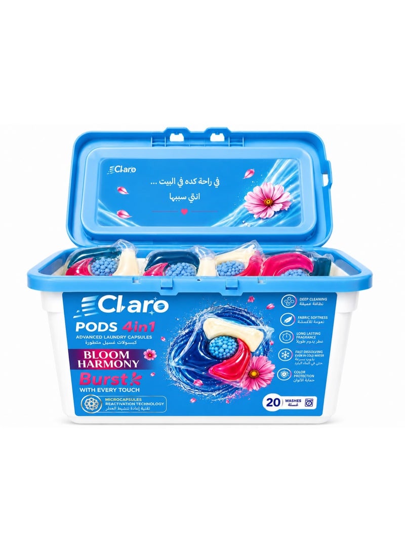 Claro pods 4in1 Laundry Capsules Bloom Fragrance- 20 washes - Image 3