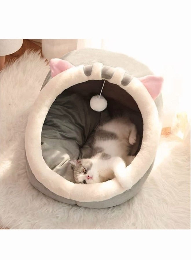 أسرة القطط للقطط الداخلية سرير كهف للقطط شبه مغلق مع كرة قطيفة ومساحة كبيرة للنوم سرير قطط مغطى ناعم ومريح مع بساط قابل للغسل والفصل - Image 5