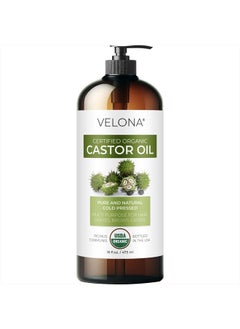USDA Certified Organic Castor Oil - 16 oz (With Pump) | For Hair Growth, Boost Eyelashes, Eyebrows | Cold pressed, Natural Oil, USP Grade | Hexane Free, Lash Serum, Caster