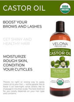 velona USDA Certified Organic Castor Oil - 16 oz (With Pump) | For Hair Growth, Boost Eyelashes, Eyebrows | Cold pressed, Natural Oil, USP Grade | Hexane Free, Lash Serum, Caster  - Image 2