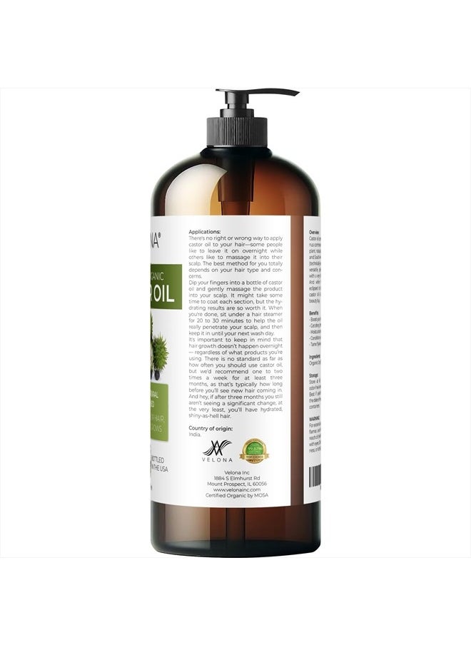 velona - USDA Certified Organic Castor Oil - 16 oz (With Pump) | For Hair Growth, Boost Eyelashes, Eyebrows | Cold pressed, Natural Oil, USP Grade | Hexane Free, Lash Serum, Caster - Image 1