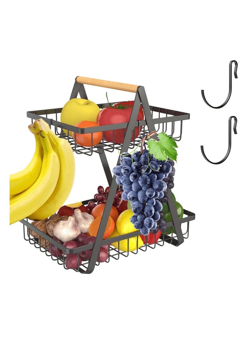 Captaintech 2 Tier Fruit Basket, Metal Fruit Bowl Bread Baskets Detachable Fruit Holder Fruit Tray Kitchen Storage Baskets Stand for Fruits Breads Vegetables Stand (type-2Tier) - Image 1