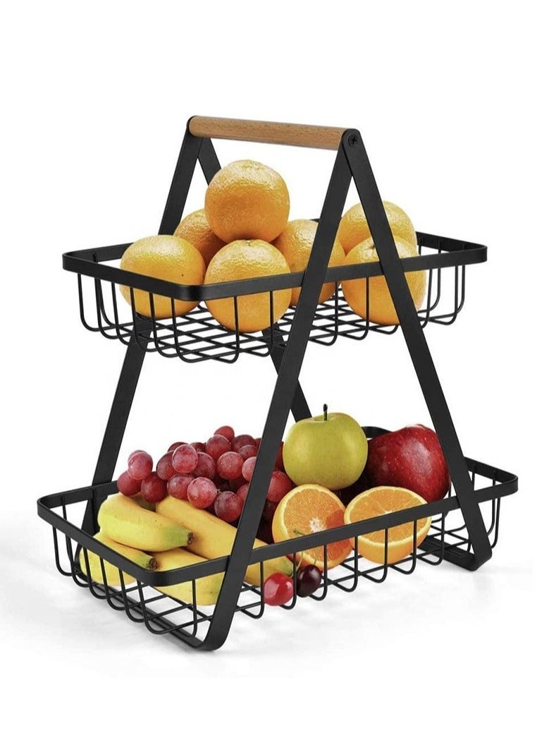 Captaintech 2 Tier Fruit Basket, Metal Fruit Bowl Bread Baskets Detachable Fruit Holder Fruit Tray Kitchen Storage Baskets Stand for Fruits Breads Vegetables Stand (type-2Tier) - Image 2