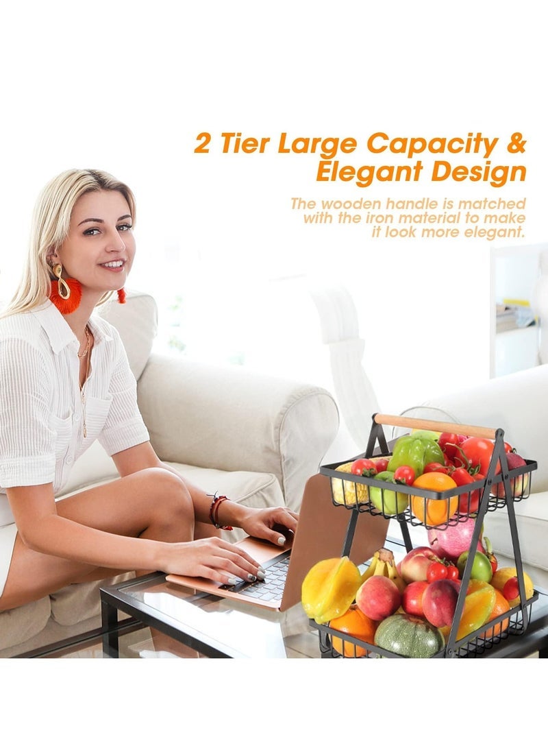 Captaintech 2 Tier Fruit Basket, Metal Fruit Bowl Bread Baskets Detachable Fruit Holder Fruit Tray Kitchen Storage Baskets Stand for Fruits Breads Vegetables Stand (type-2Tier) - Image 4