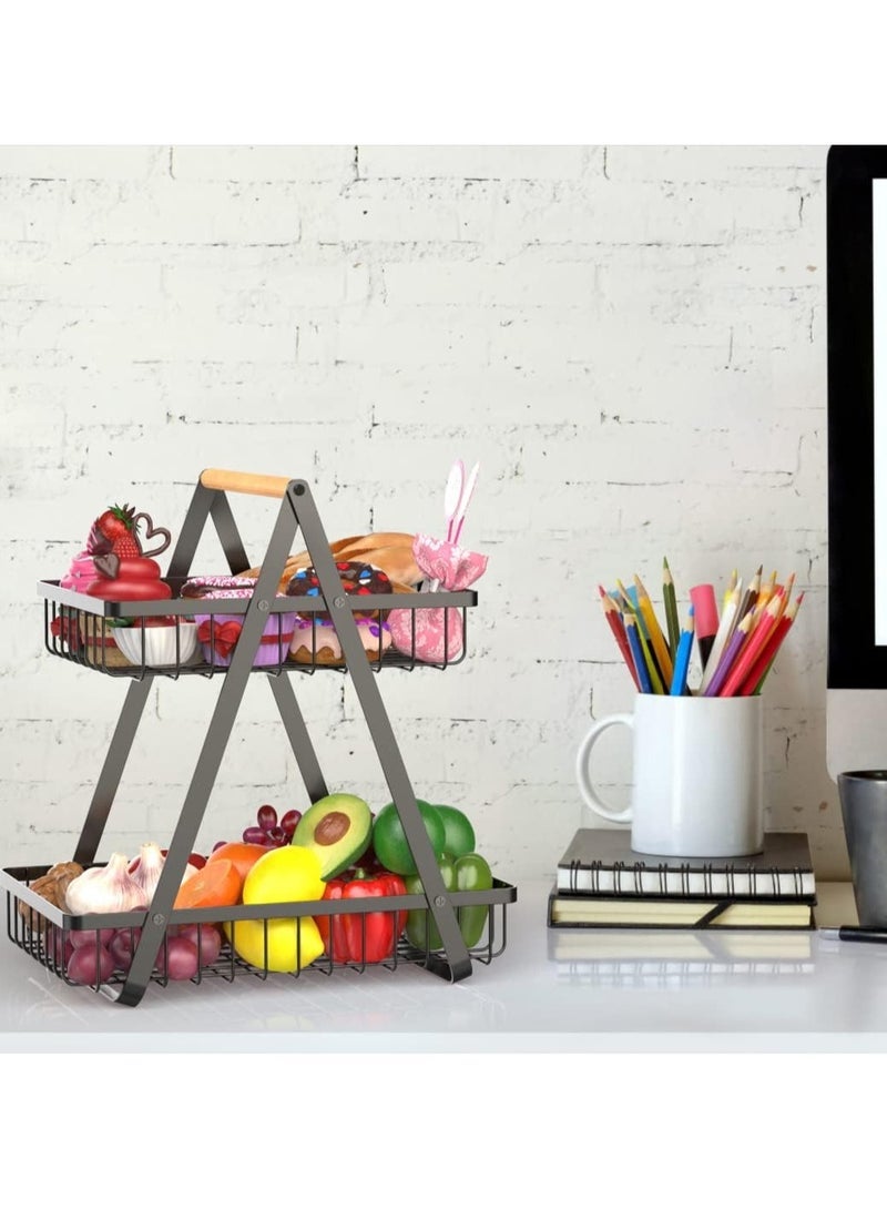 Captaintech 2 Tier Fruit Basket, Metal Fruit Bowl Bread Baskets Detachable Fruit Holder Fruit Tray Kitchen Storage Baskets Stand for Fruits Breads Vegetables Stand (type-2Tier) - Image 3