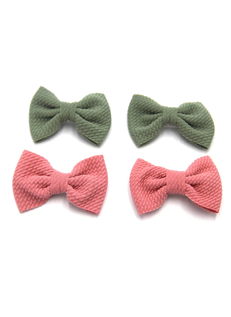 دىدانيالا Nisha Ribbon Bow Clip Set For Babies and Girls - Olive Green & Dark Pink