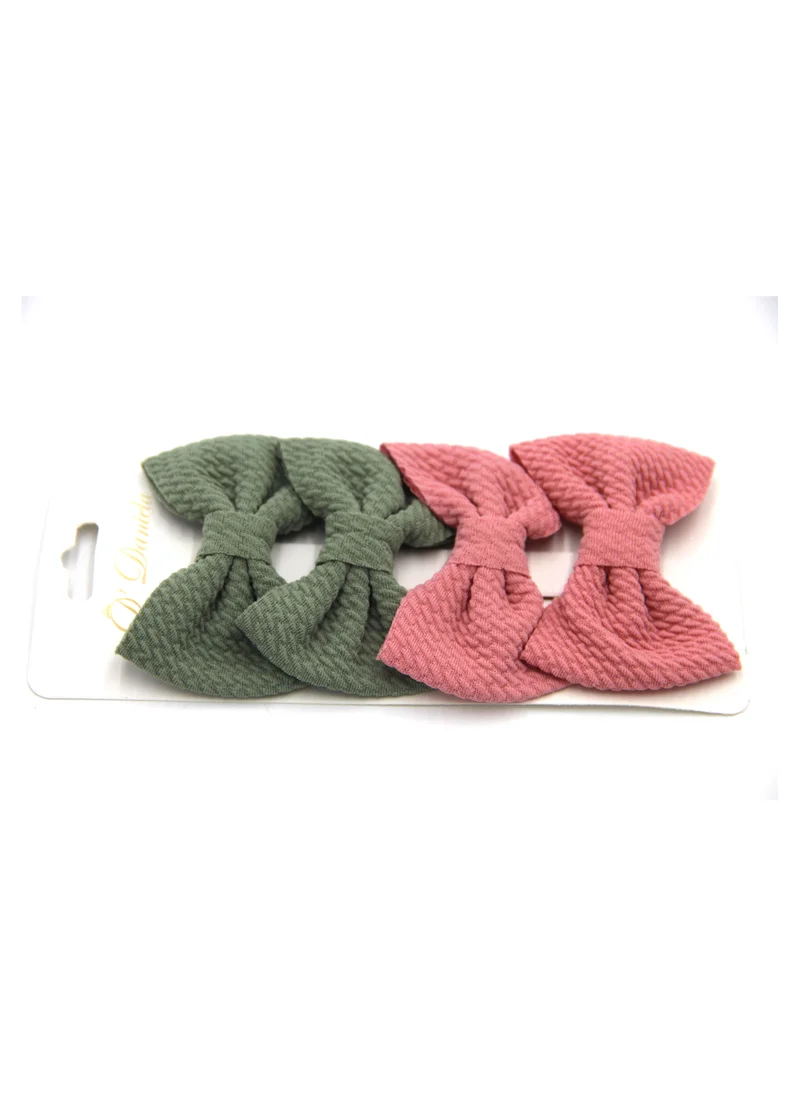 دىدانيالا Nisha Ribbon Bow Clip Set For Babies and Girls - Olive Green & Dark Pink