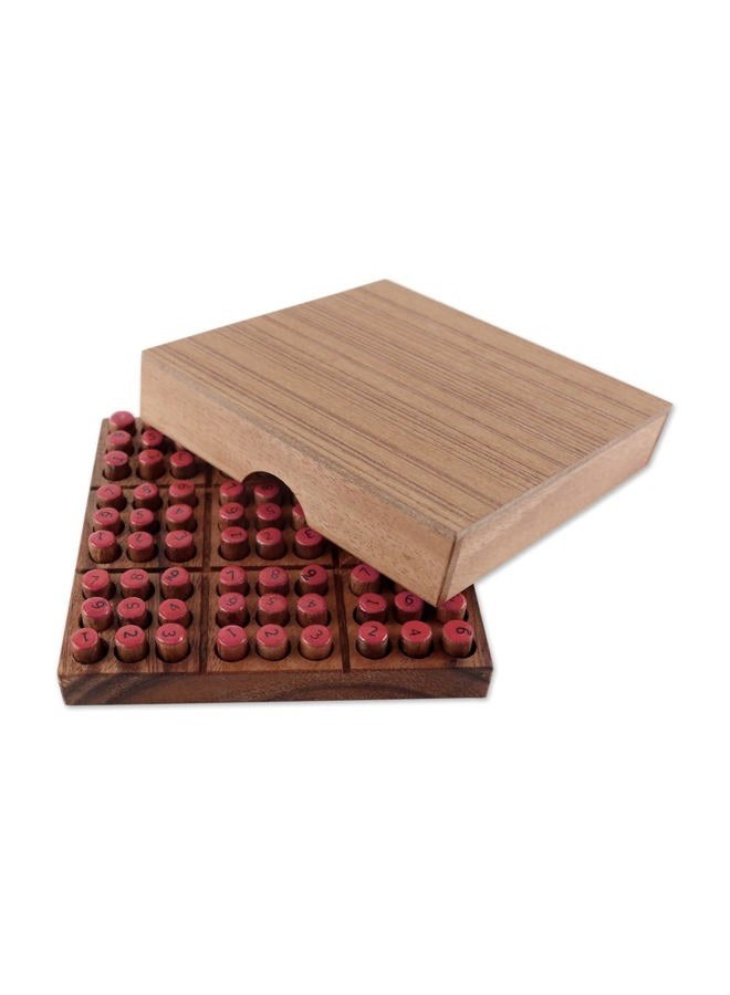 NOVICA Brown Orange Handmade Raintree Wood Sudoku Puzzle Game - Image 4