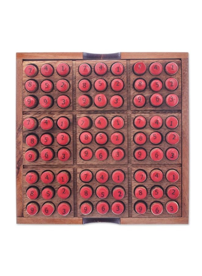 NOVICA Brown Orange Handmade Raintree Wood Sudoku Puzzle Game - Image 3