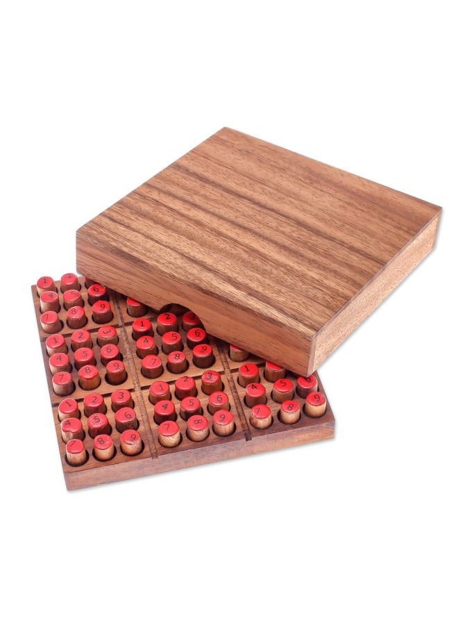 NOVICA Brown Orange Handmade Raintree Wood Sudoku Puzzle Game - Image 2