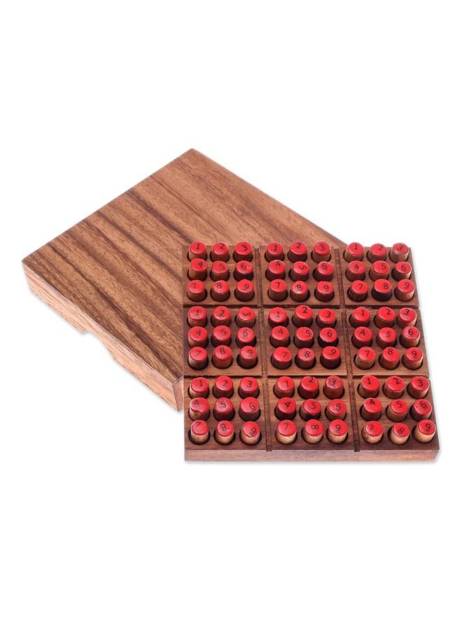 NOVICA Brown Orange Handmade Raintree Wood Sudoku Puzzle Game - Image 1