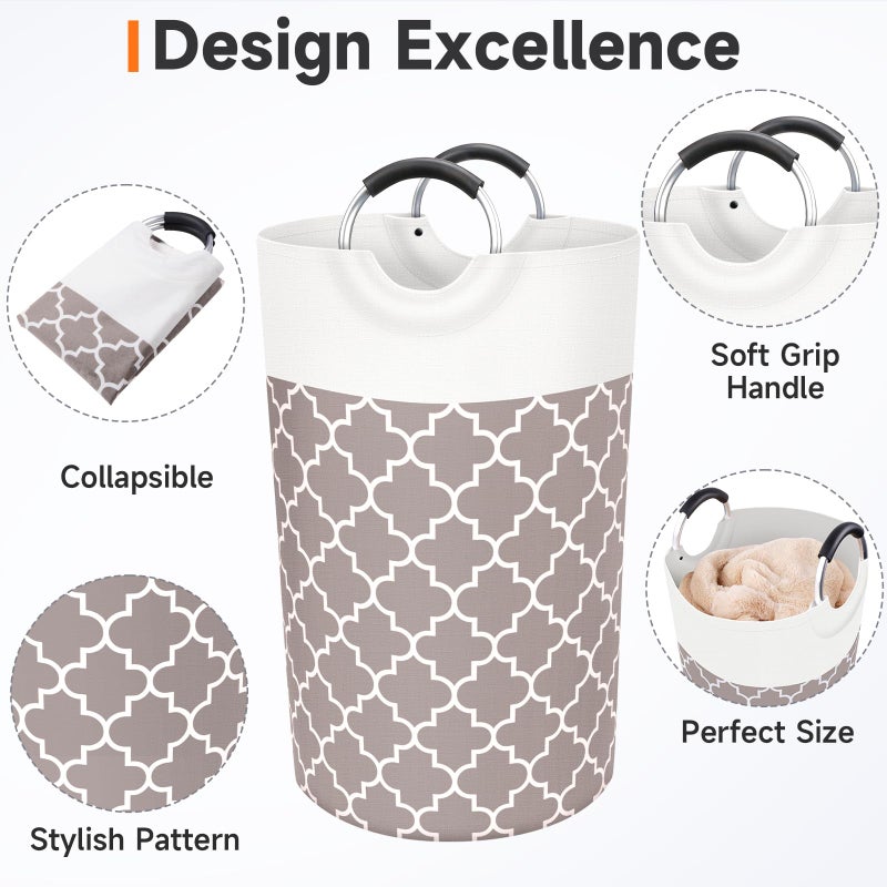 Fabspace Large Laundry Basket Laundry Hamper Bag Washing Bin Clothes Bag Collapsible Tall With Handles Waterproof Travel Bathroom College Essentials Storage For College Dorm  Family (Khaki) 82L - Image 3