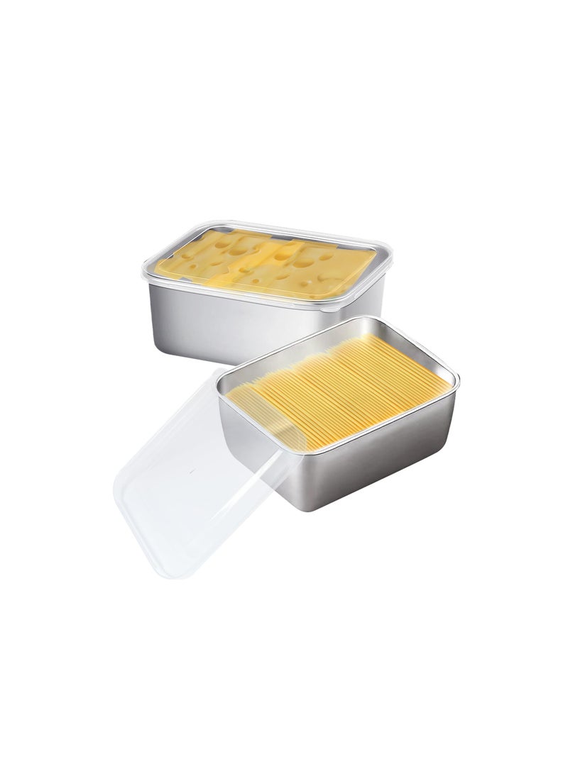 SOLARAE Stainless Steel Cheese Storage Containers with Lids, Lunch Meat Container for Refrigerator, Airtight Deli Meat Storage Box, Preserves Cheese's Freshness and Flavor, Oven/Dishwsher/Freezer Safe, 2Pcs - Image 1