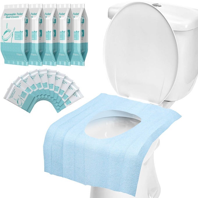 50 PACK TOILET SEAT COVERS DISPOSABLE WATERPROOF 16X24 INCH EXTRA LARGE INDIVIDUALLY WRAPPED TOILET SEAT SHIELDS TRAVEL ACCESSORIES FOR ADULTS KIDS