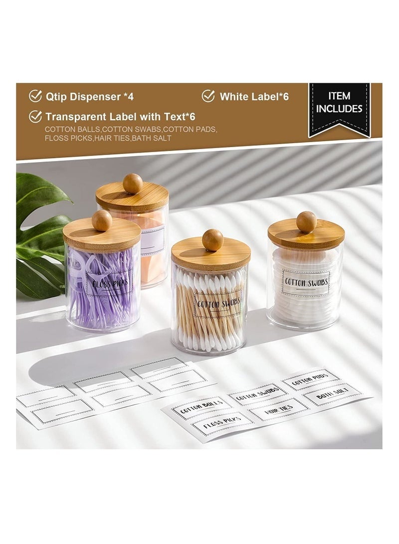 Bathroom Jars Qtip Holder, Apothecary Jars, Acrylic Cotton Ball Holder, Clear Bathroom Canisters with Bamboo Lids for Cotton Swab Cotton Brush 4 Jars Pack - Image 3
