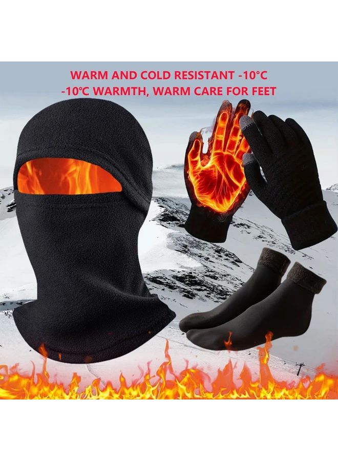 3pcs Winter Set Windproof Thermal Gloves Socks And Face Mask For Cold Weather Riding Essentials Touchscreen Compatible Durable Breathable Ear Protection Outdoor Activities Cost Effective Black - Image 1
