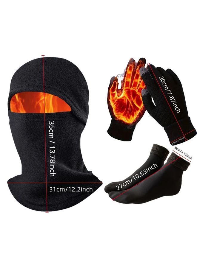3pcs Winter Set Windproof Thermal Gloves Socks And Face Mask For Cold Weather Riding Essentials Touchscreen Compatible Durable Breathable Ear Protection Outdoor Activities Cost Effective Black - Image 3