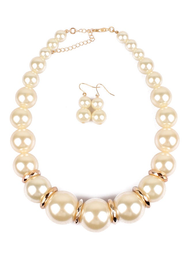 NIBEMINENT Trendy Pearl Short Necklace And Earrings Jewellery Set White - Image 2