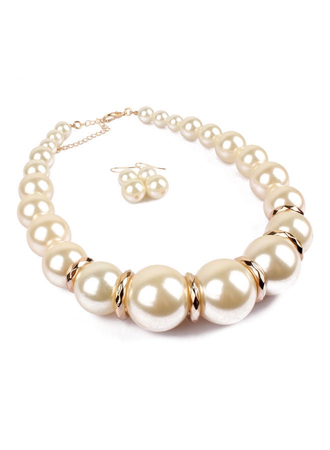 NIBEMINENT Trendy Pearl Short Necklace And Earrings Jewellery Set White - Image 3