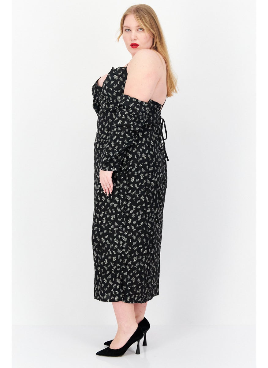 Koco & K Women Allover Print Midi Dress, Black  - Image 4