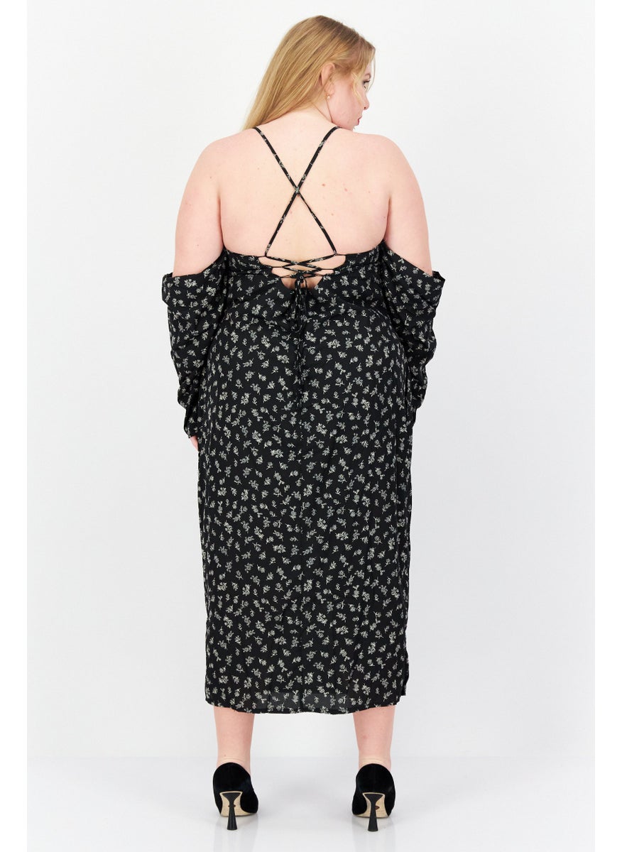 Koco & K Women Allover Print Midi Dress, Black  - Image 2