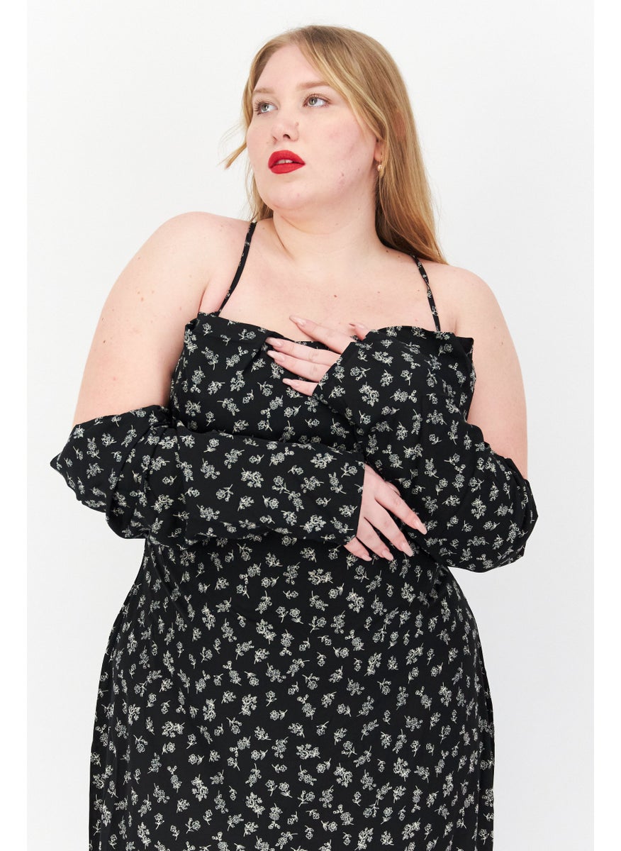 Koco & K Women Allover Print Midi Dress, Black  - Image 3